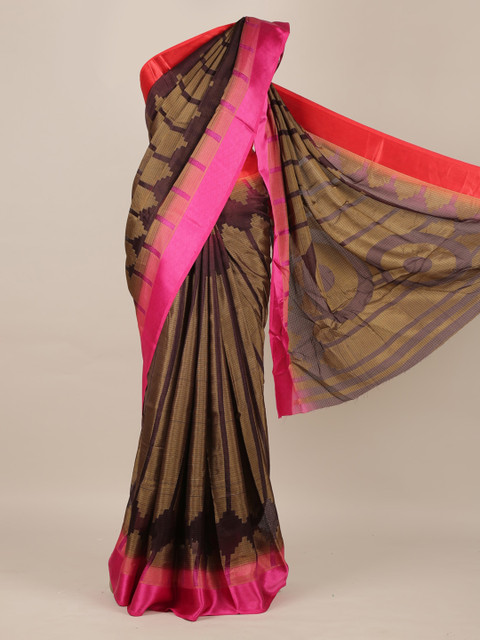 

Pothys Brown Printed Jute Silk Saree