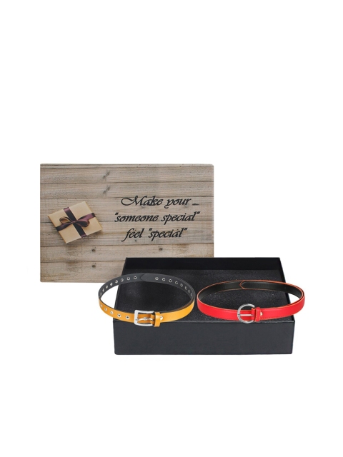 

LONDON FASHION hob Women Pack Of 2 Belts, Yellow