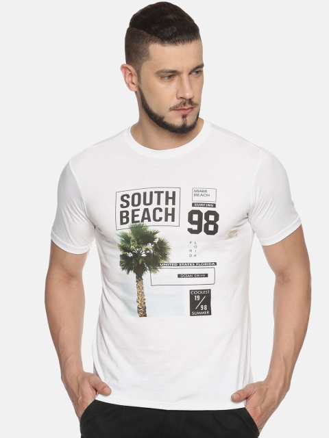 

IVOC Men White Printed Round Neck T-shirt