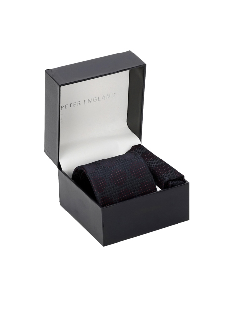 

Peter England Navy Blue Woven Design Broad Tie