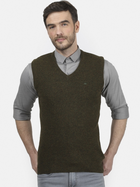 

Monte Carlo Men Olive Green Solid Woollen Pullover Sweater