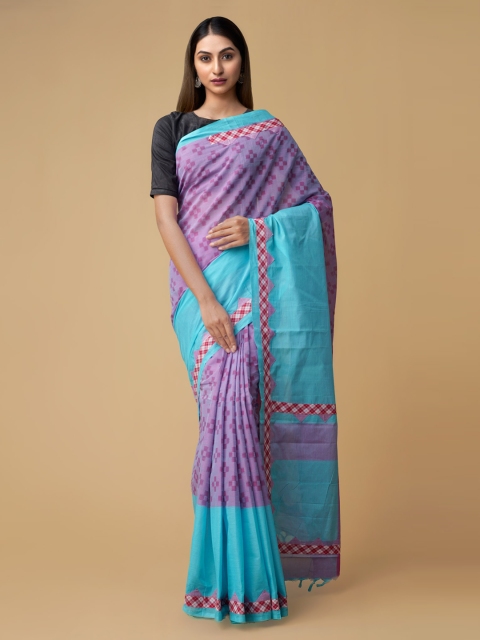 Unnati Silks Purple & Blue Pure Cotton Printed Mangalagiri Saree