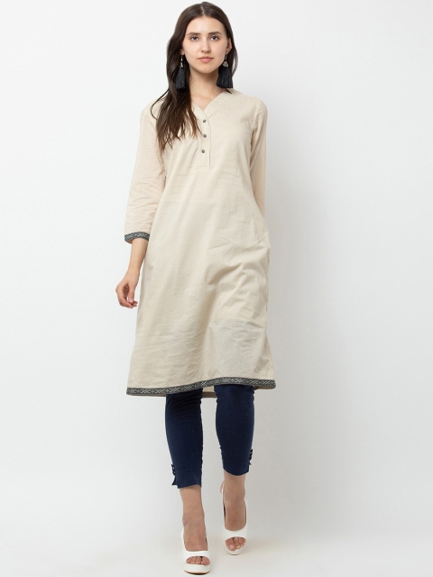 

DODO & MOA Women Cream-Coloured Solid Straight Kurta