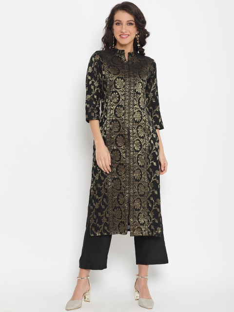 

Abhishti Women Black Woven Design Kurta with Palazzos