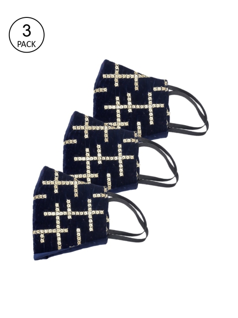 

Bellofox Unisex Pack of 3 Blue Embellished 3 Ply Reusable Cloth Masks