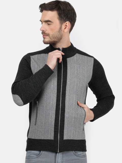 

Monte Carlo Men Grey & Black Colourblocked Cardigan Sweater