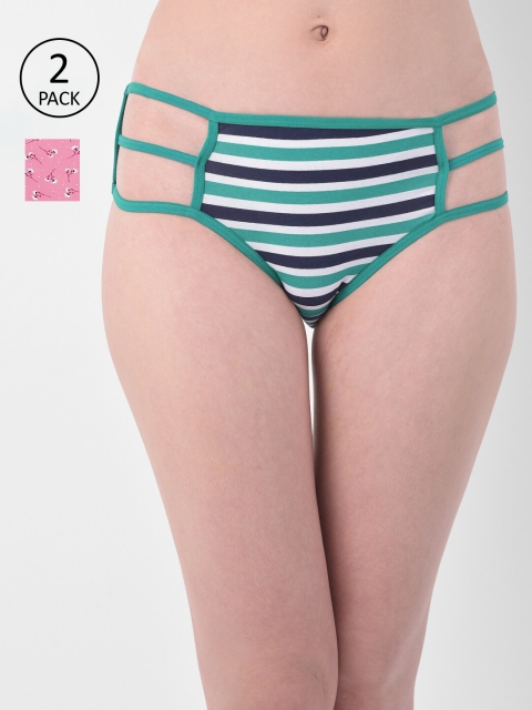

Clovia Women Pack Of 2 Printed Hipster Briefs COMPNC954, Pink