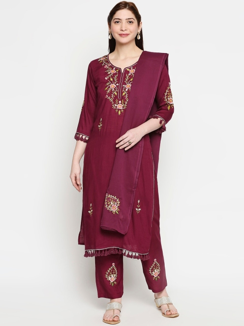 

ZRI Women Maroon Embroidered Kurta with Trousers & Dupatta