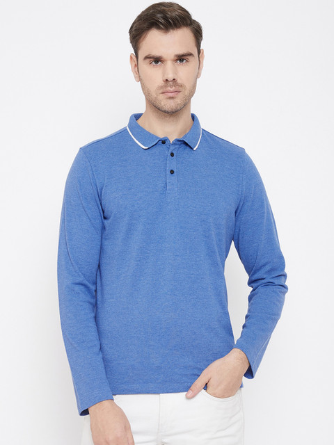 

QUBIC Men Blue Solid Polo Collar T-shirt