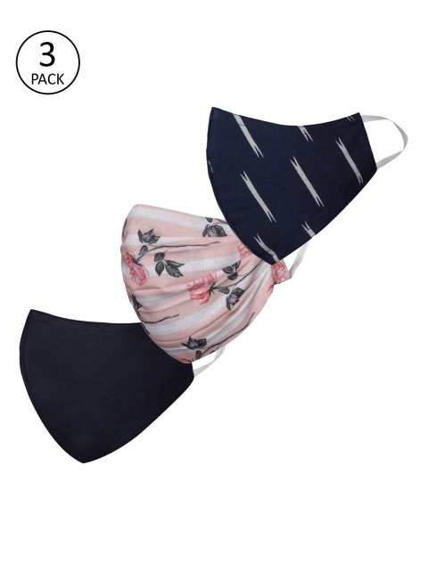 

VASTRAMAY Unisex Pack Of 3 2-Ply Reusable Cloth Half Face Masks, Navy blue
