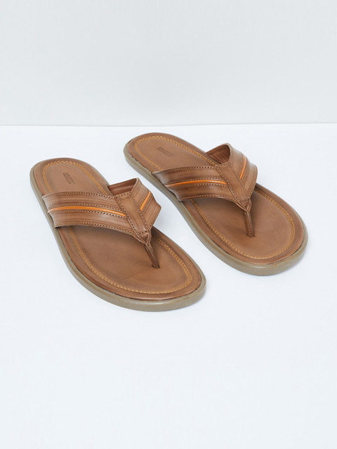 

max Men Tan Brown & Orange Striped Comfort Sandals