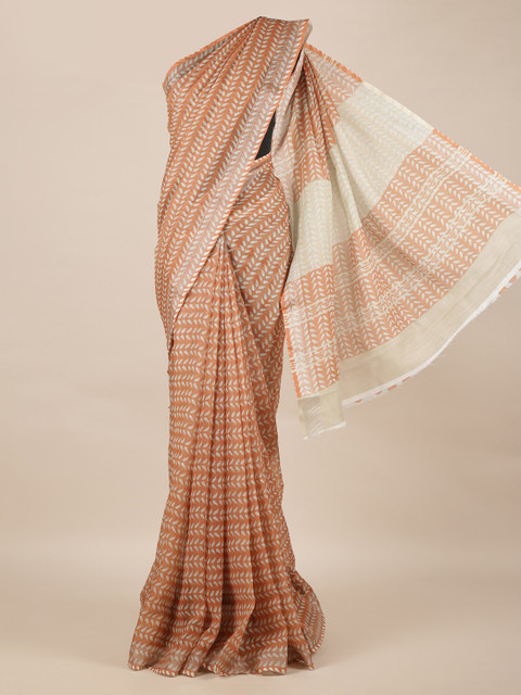 

Pothys Brown Printed Linen Blend Saree