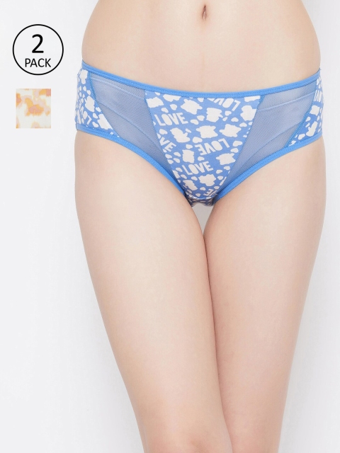 

Clovia Women Pack Of 2 Printed Hipster Briefs COMPNC937, Blue
