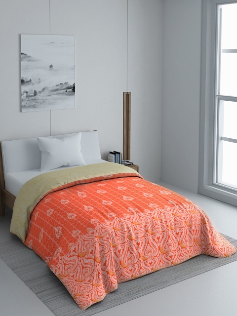

SPACES Orange & White Ethnic Motif Printed 300 GSM AC Room Single Bed Comforter