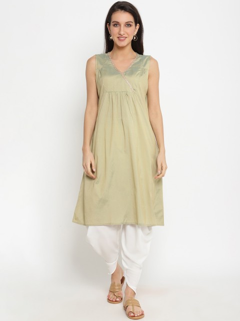 

Abhishti Women Khaki & White Solid Kurta with Dhoti Pants