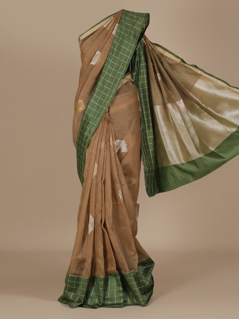 

Pothys Brown & Green Jute Silk Woven Design Saree
