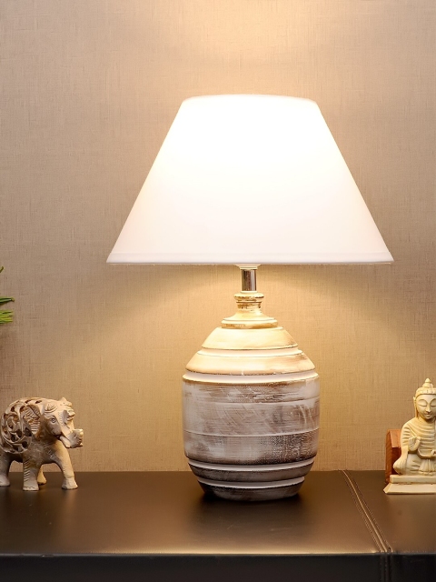 

THE LIGHT STORE White & Brown Solid Bedside Standard Lamp With Shade