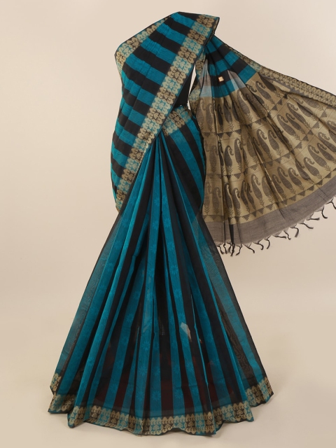 

Pothys Blue & Black Pure Cotton Striped Saree