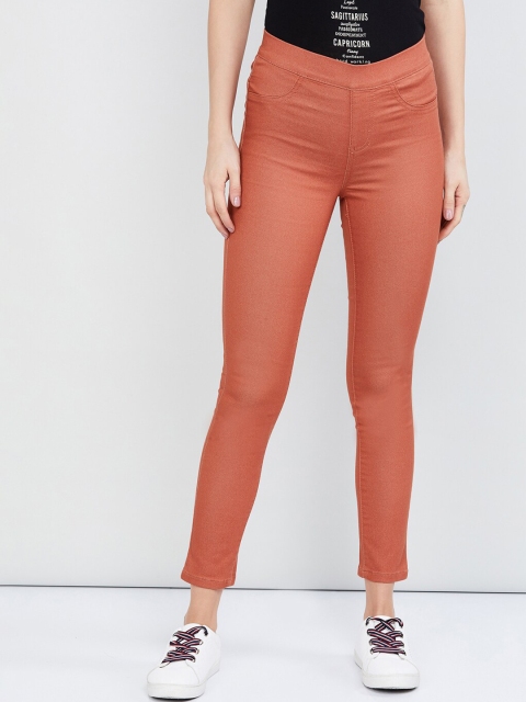 

max Women Rust-Coloured Solid Jeggings
