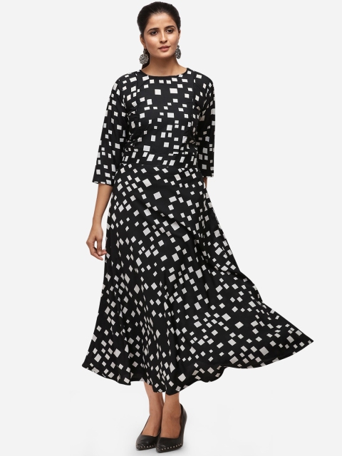 

Silk Bazar Women Black Printed Fit and Flare Dress