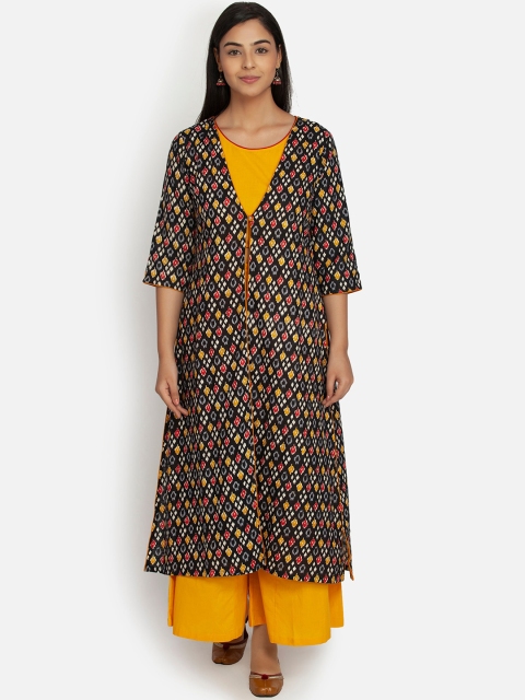 

Paislei Women Black & Yellow Hand Block Printed Tunic