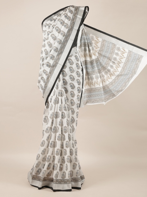 

Pothys White & Black Linen Blend Printed Saree