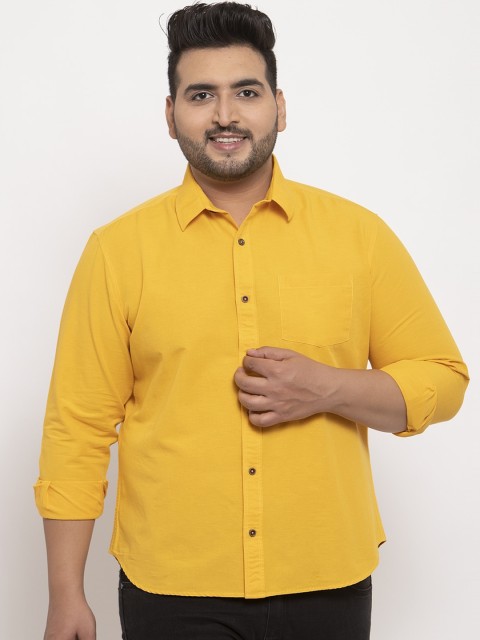 

plusS Men Yellow Regular Fit Solid Cotton Casual Shirt