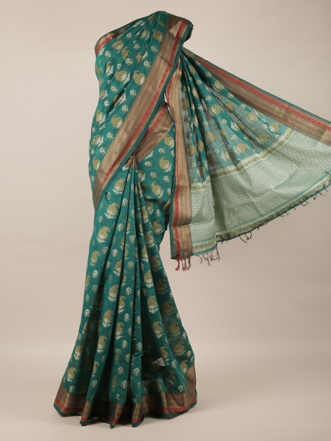 

Pothys Green & Gold-Toned Jute Silk Woven Design Saree