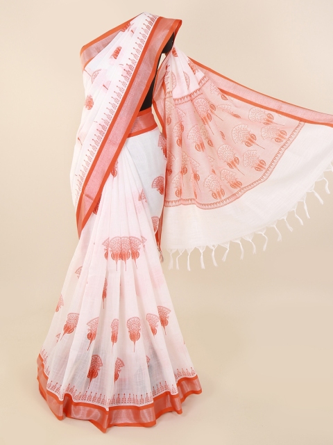 

Pothys White & Red Pure Cotton Printed Saree with Jhalar Pallu