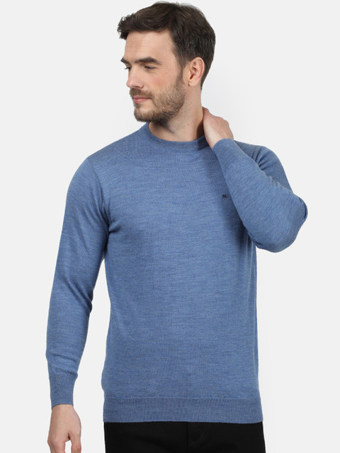 

Monte Carlo Men Blue Solid Pure Wool Pullover Sweater