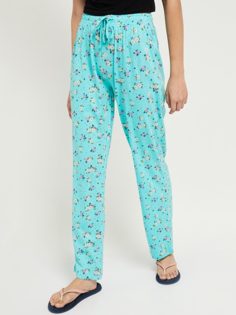 

max Women Turquoise Blue & White Floral Printed Lounge Pants