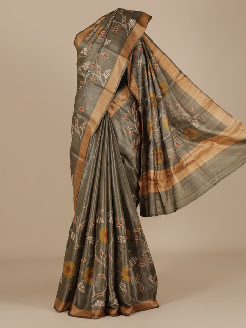 

Pothys Olive Green Printed Jute Silk Saree