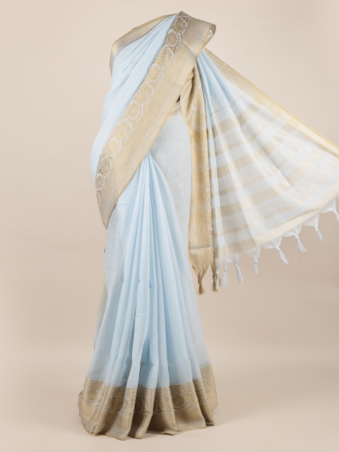 

Pothys Blue Solid Jute Silk Saree