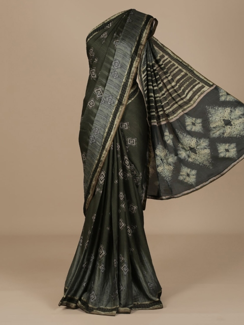 

Pothys Olive Green Poly Chiffon Dyed Bandhani Saree