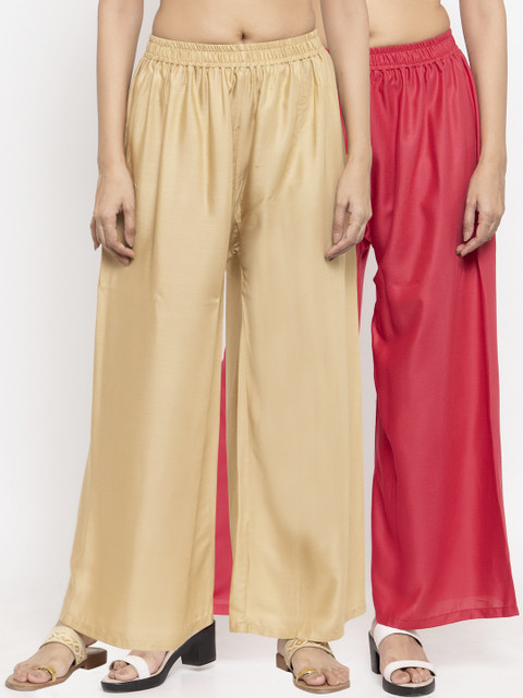 

NEUDIS Women Pack Of 2 Solid Wide Leg Palazzos, Beige
