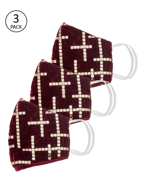

Bellofox Unisex Pack of 3 Maroon Embellished 3 Ply Reusable Cloth Masks