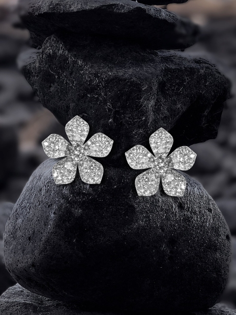 

MIDASKART Silver-Toned Floral Studs