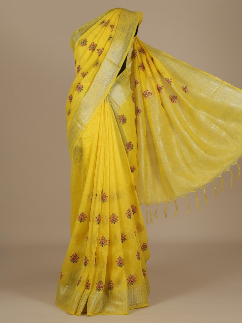 

Pothys Yellow Printed Pure Linen Saree