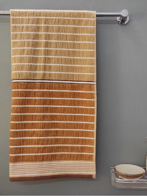

Cotton Bolls Textiles Brown Striped Super Soft 450 GSM Bath Towel Brown