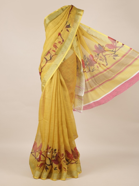 

Pothys Mustard Yellow Solid Linen Blend Saree