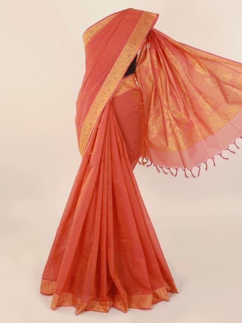 

Pothys Orange Solid Pure Cotton Saree with Zari Border
