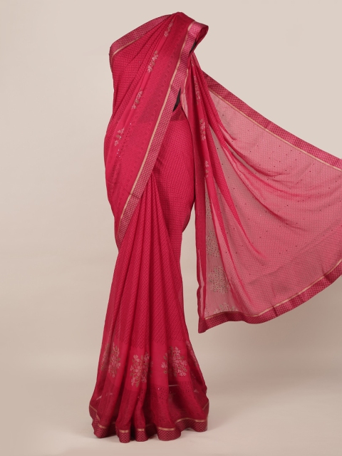 

Pothys Pink Printed Poly Chiffon Saree