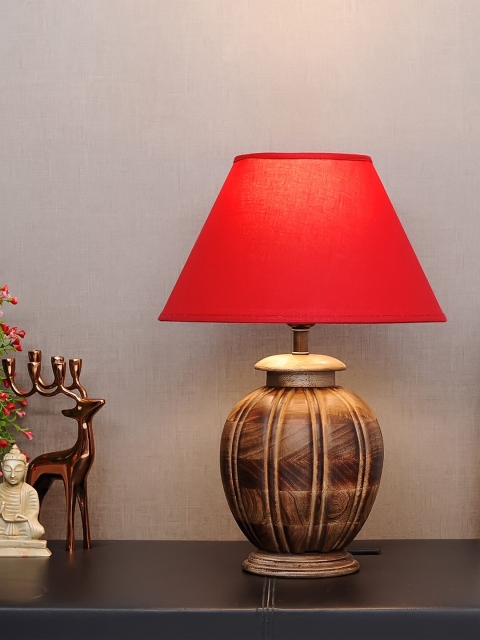 

THE LIGHT STORE Brown Self Design Bedside Standard Lamp With Red Shade