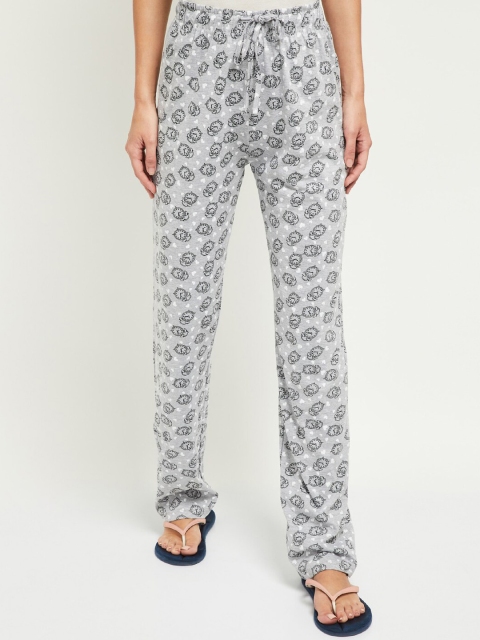 

max Women Grey Melange Printed Pure Cotton Lounge Pants
