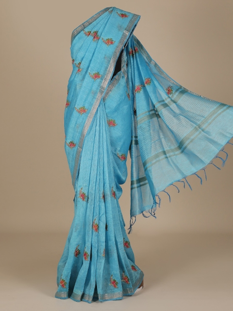 

Pothys Blue Printed Pure Linen Saree