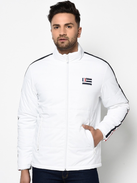 

METTLE Men White Striped Padded Jacket