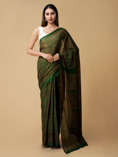 

Unnati Silks Green Pure Chiffon Printed Bandhani Saree