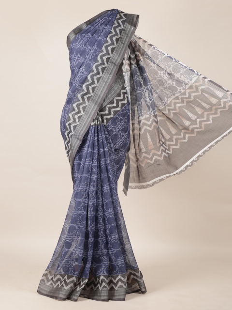 

Pothys Blue Printed Linen Blend Saree
