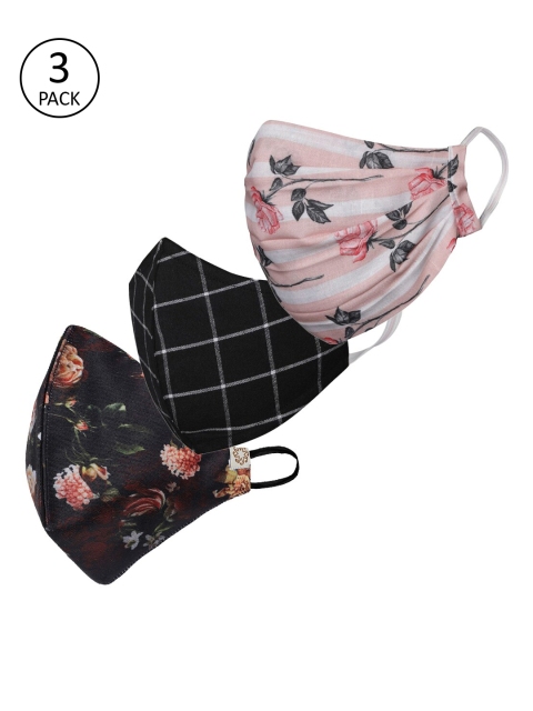 

VASTRAMAY Pack Of 3 Printed 2-Ply Reusable Cloth Masks, Black