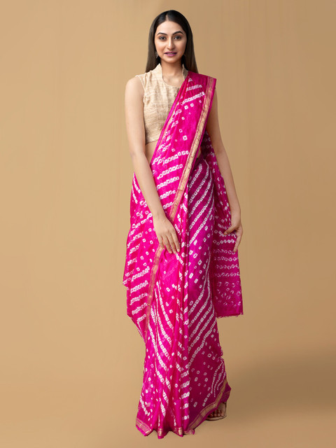 

Unnati Silks Pink Pure Silk Printed Bandhani Saree